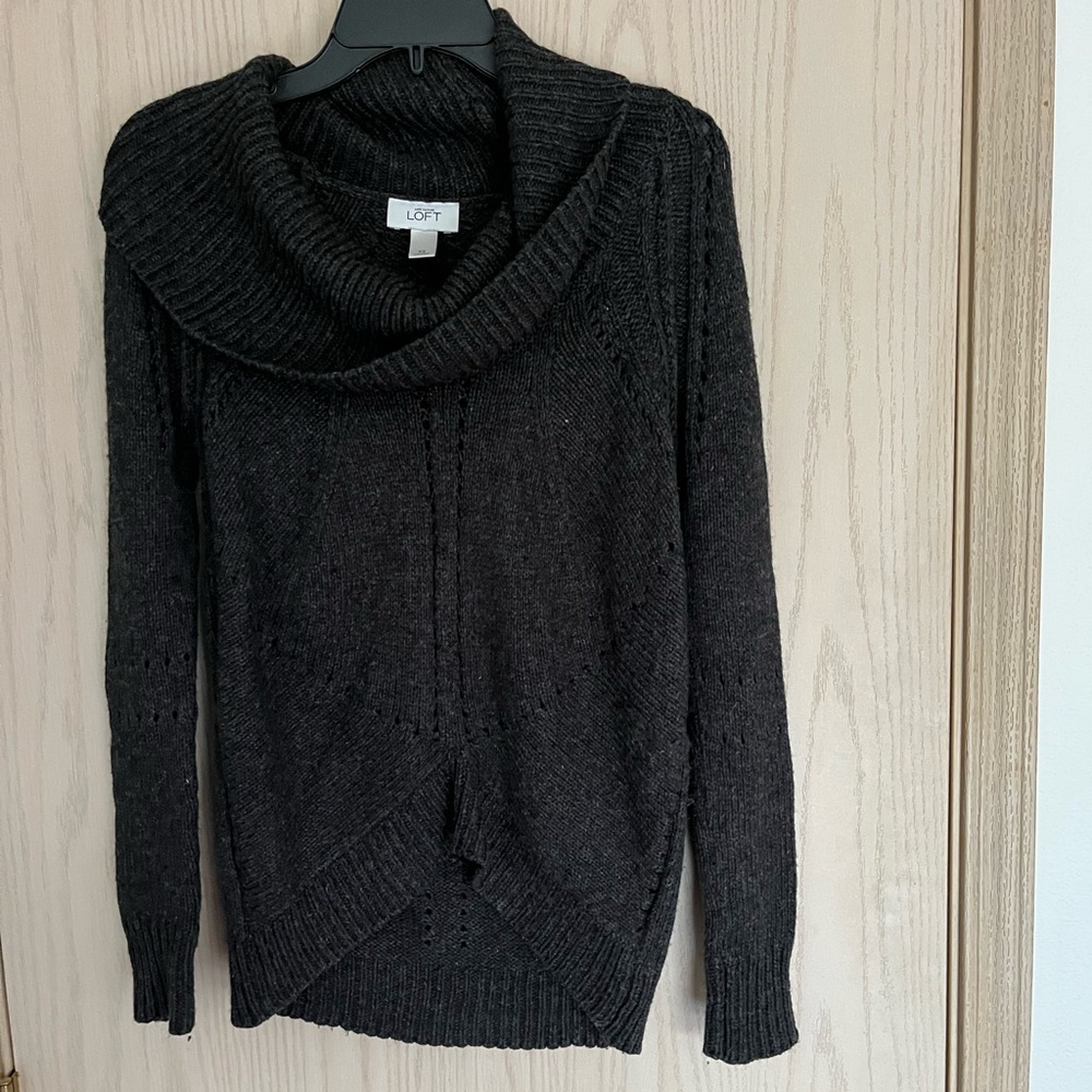 LOFT Women's Charcoal Cowl Neck Sweater